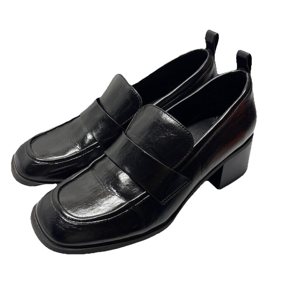 Abercrombie & Fitch Black Block Heeled Loafer Faux Leather Women’s Size 7 Y2K